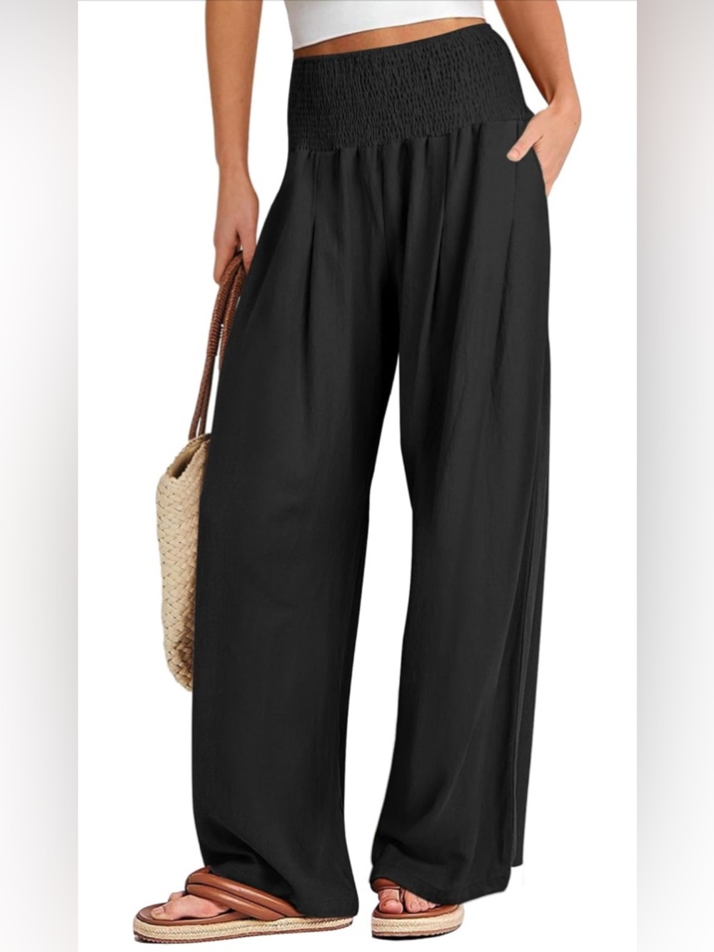 Wide-Leg palazzo Pants - Black rayon with pockets